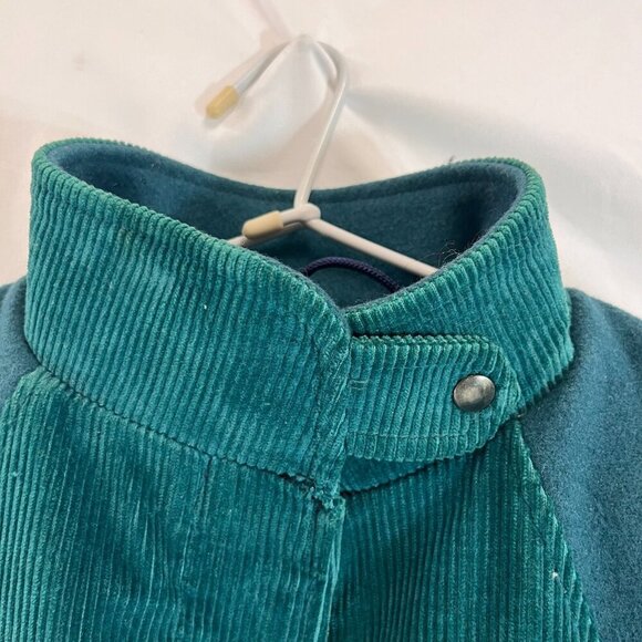Vintage Corduroy Bomber Jacket Teal Blue Womens w/ Elbow Patch 1980s 90s Duffel - Picture 2 of 8